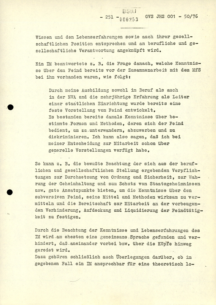 Dissertation "Zur Rolle und dem aktuell-politischen Inhalt eines aufgabenbezogenen Feindbildes in der Zusammenarbeit mit IM"