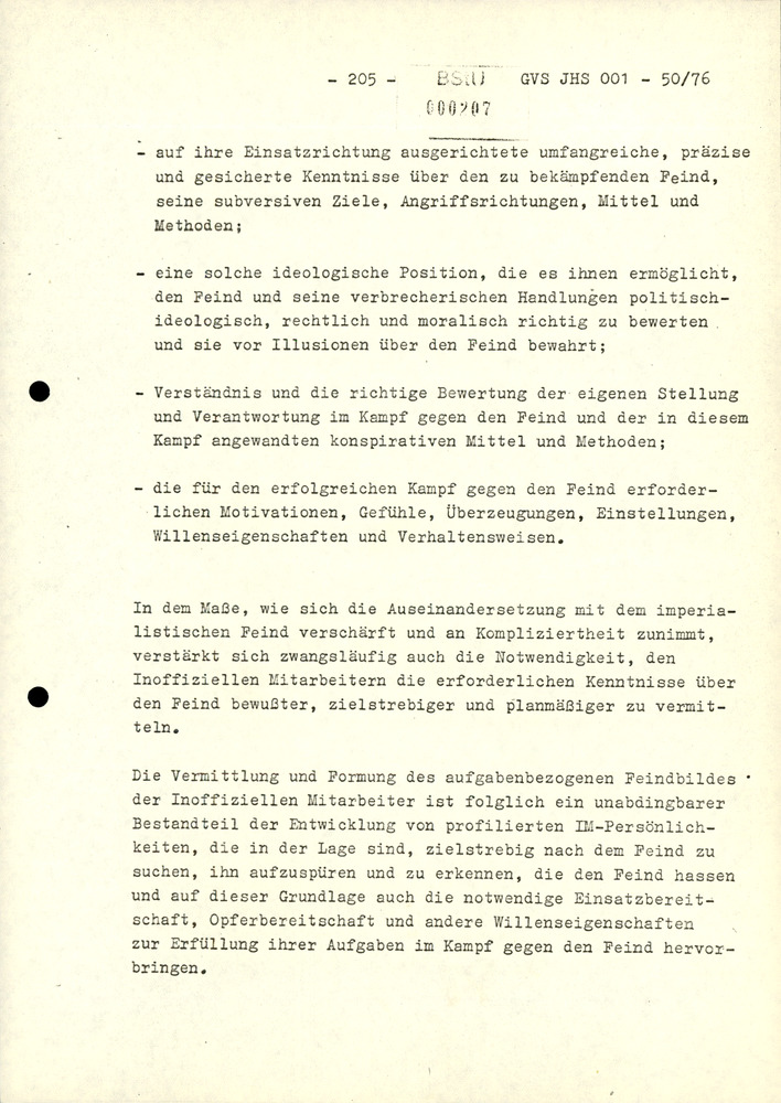 Dissertation "Zur Rolle und dem aktuell-politischen Inhalt eines aufgabenbezogenen Feindbildes in der Zusammenarbeit mit IM"