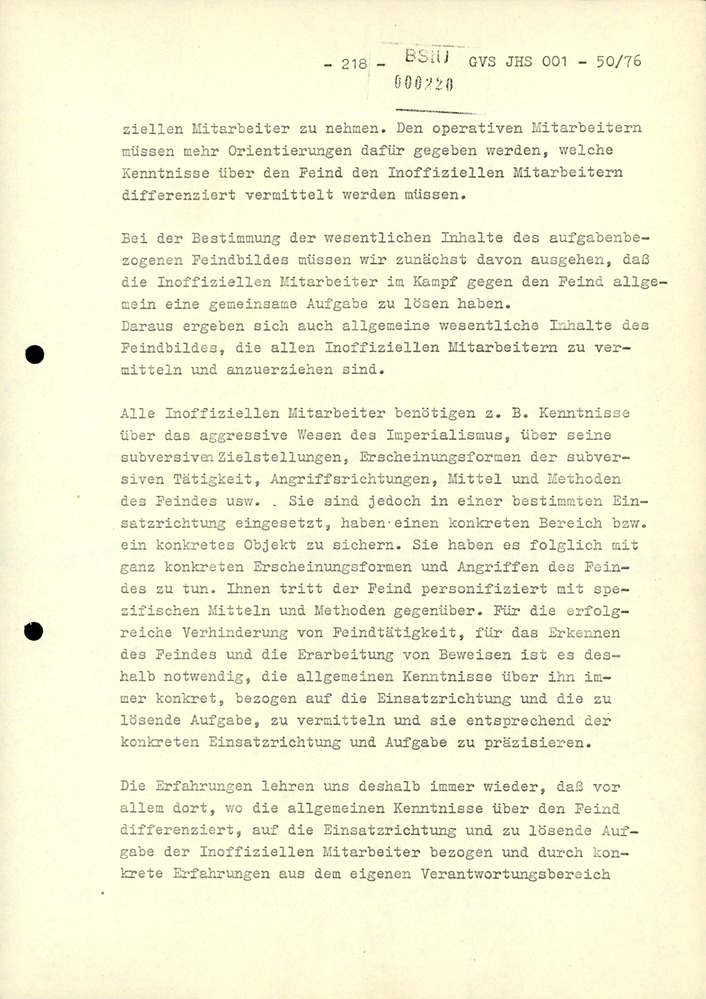 Dissertation "Zur Rolle und dem aktuell-politischen Inhalt eines aufgabenbezogenen Feindbildes in der Zusammenarbeit mit IM"