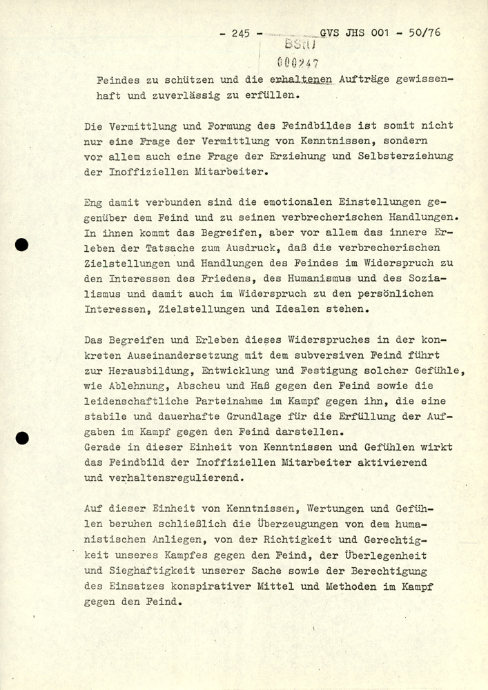 Dissertation "Zur Rolle und dem aktuell-politischen Inhalt eines aufgabenbezogenen Feindbildes in der Zusammenarbeit mit IM"