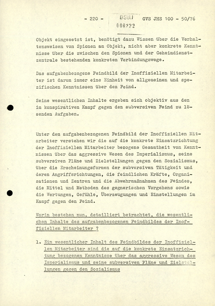 Dissertation "Zur Rolle und dem aktuell-politischen Inhalt eines aufgabenbezogenen Feindbildes in der Zusammenarbeit mit IM"