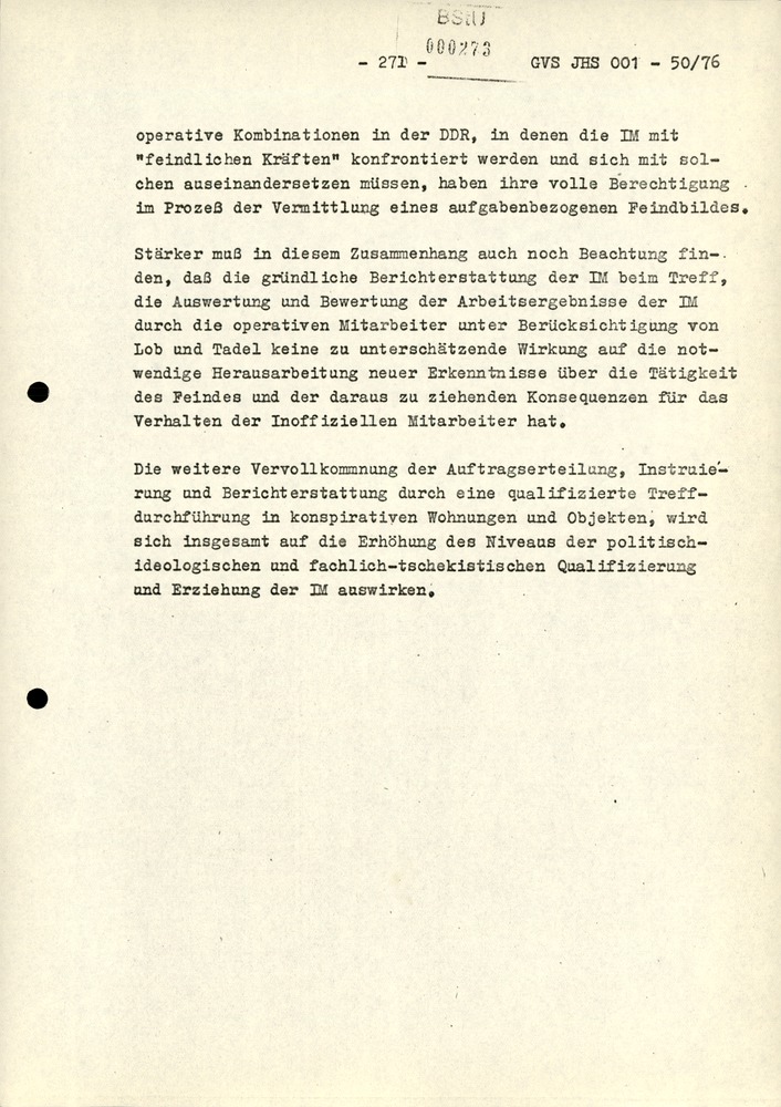 Dissertation "Zur Rolle und dem aktuell-politischen Inhalt eines aufgabenbezogenen Feindbildes in der Zusammenarbeit mit IM"