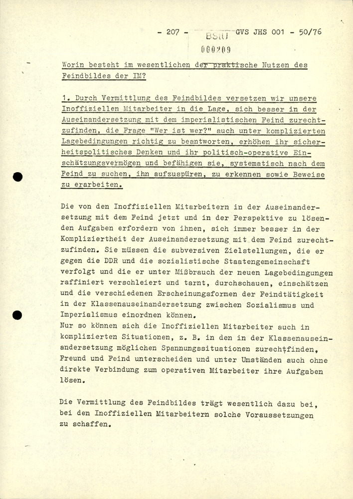 Dissertation "Zur Rolle und dem aktuell-politischen Inhalt eines aufgabenbezogenen Feindbildes in der Zusammenarbeit mit IM"