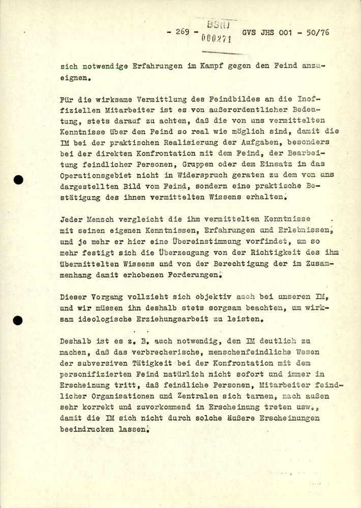 Dissertation "Zur Rolle und dem aktuell-politischen Inhalt eines aufgabenbezogenen Feindbildes in der Zusammenarbeit mit IM"