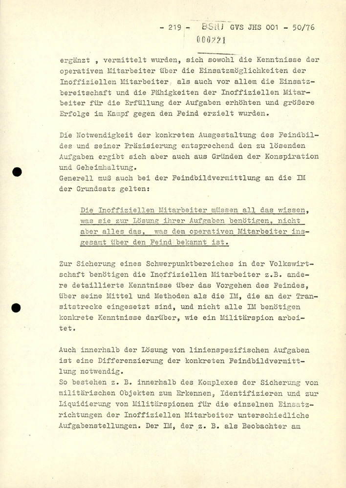 Dissertation "Zur Rolle und dem aktuell-politischen Inhalt eines aufgabenbezogenen Feindbildes in der Zusammenarbeit mit IM"