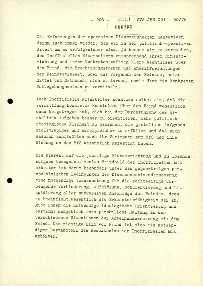 Dissertation "Zur Rolle und dem aktuell-politischen Inhalt eines aufgabenbezogenen Feindbildes in der Zusammenarbeit mit IM"