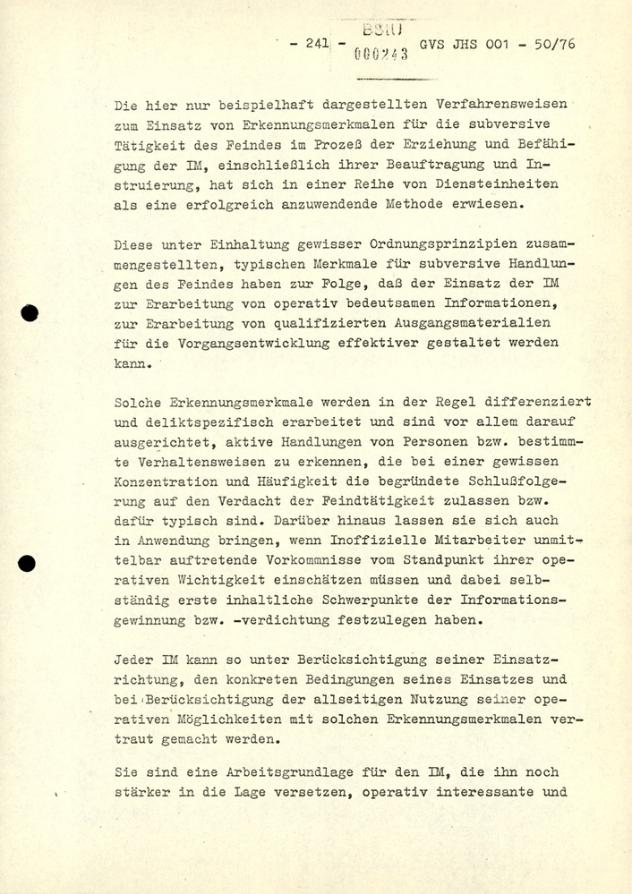 Dissertation "Zur Rolle und dem aktuell-politischen Inhalt eines aufgabenbezogenen Feindbildes in der Zusammenarbeit mit IM"
