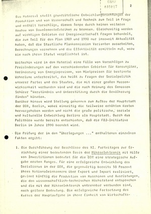 Zur Prüfung des Materials des SPK-Vorsitzenden Gerhard Schürer zum Volkswirtschaftsplan 1989 durch Günter Mittag