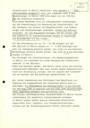 Schreiben Gerhard Schürers an Erich Honecker mit Überlegungen zum Volkswirtschaftsplan 1989