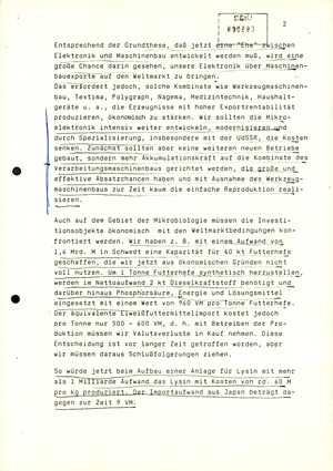 Schreiben Gerhard Schürers an Erich Honecker mit Überlegungen zum Volkswirtschaftsplan 1989