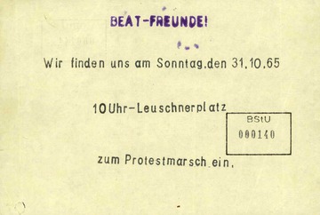 Flugblatt mit Aufruf zur Beat-Demo in Leipzig