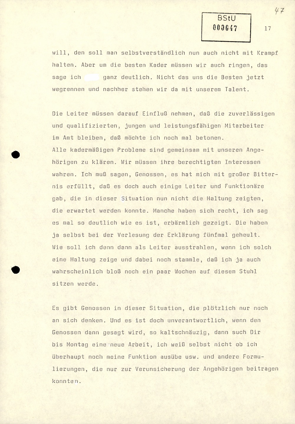 Dienstbesprechung zur Einführung von Wolfgang Schwanitz als Leiter des Amtes für Nationale Sicherheit