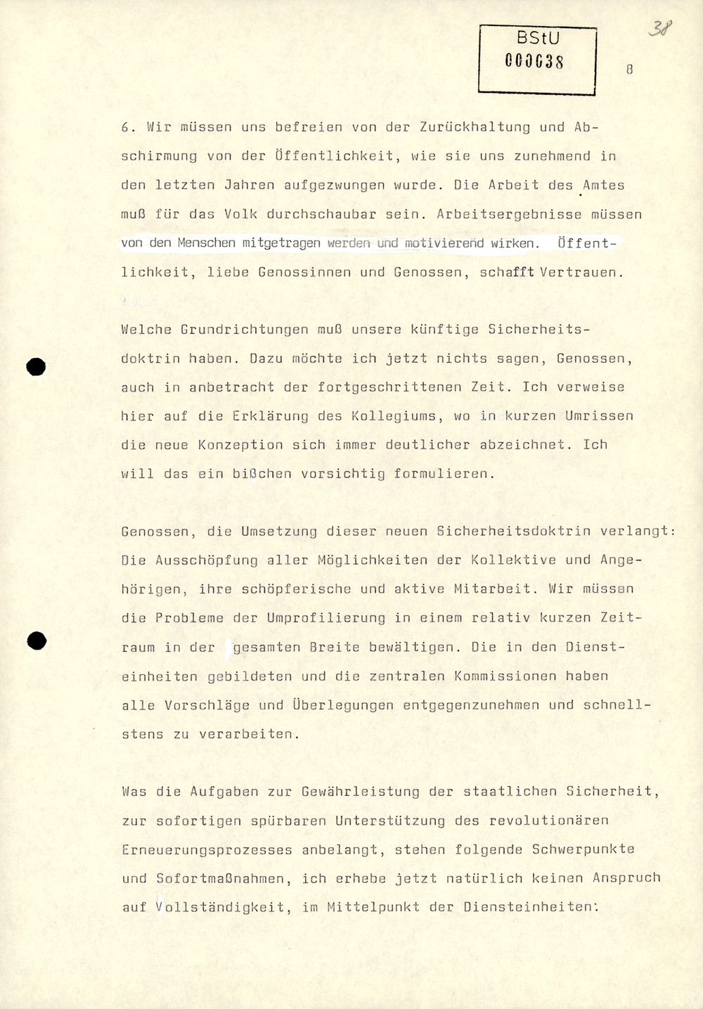 Dienstbesprechung zur Einführung von Wolfgang Schwanitz als Leiter des Amtes für Nationale Sicherheit