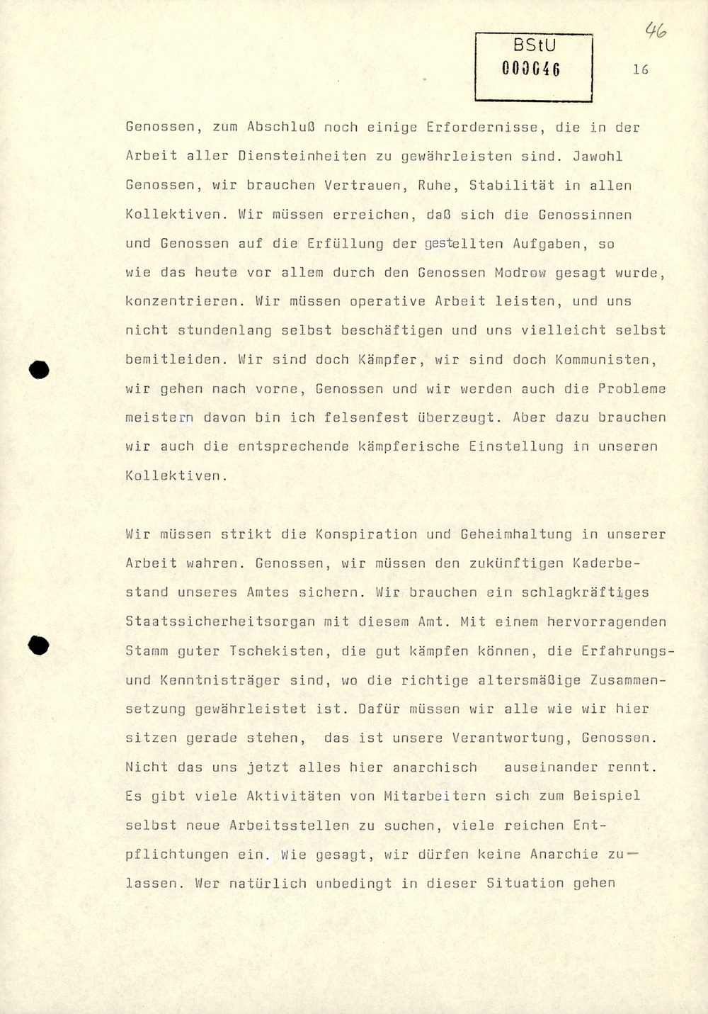 Dienstbesprechung zur Einführung von Wolfgang Schwanitz als Leiter des Amtes für Nationale Sicherheit
