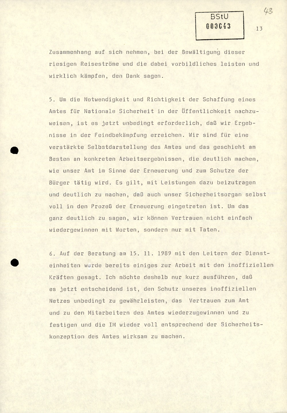 Dienstbesprechung zur Einführung von Wolfgang Schwanitz als Leiter des Amtes für Nationale Sicherheit