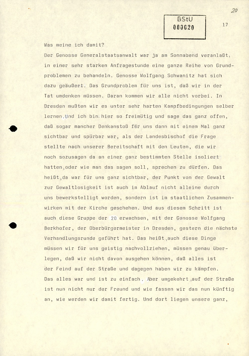 Dienstbesprechung zur Einführung von Wolfgang Schwanitz als Leiter des Amtes für Nationale Sicherheit