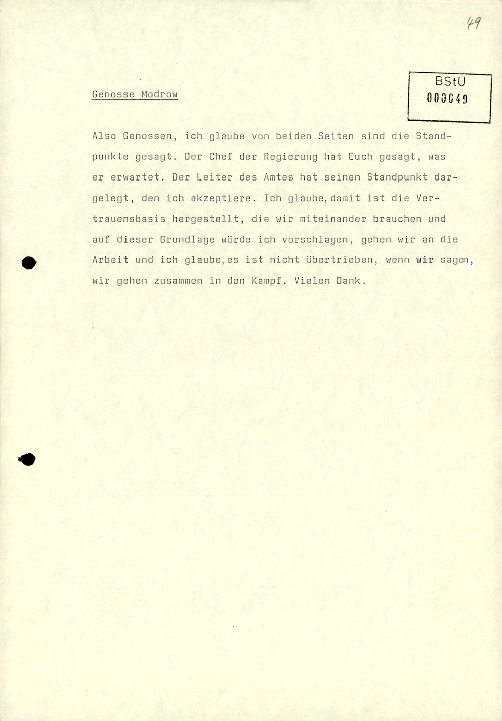 Dienstbesprechung zur Einführung von Wolfgang Schwanitz als Leiter des Amtes für Nationale Sicherheit