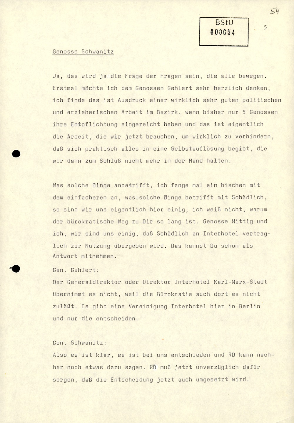 Dienstbesprechung zur Einführung von Wolfgang Schwanitz als Leiter des Amtes für Nationale Sicherheit