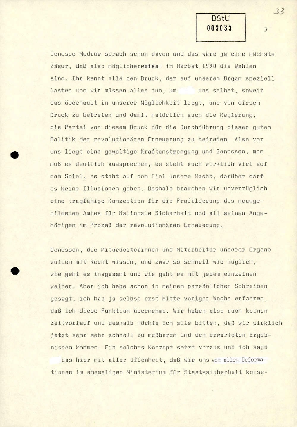 Dienstbesprechung zur Einführung von Wolfgang Schwanitz als Leiter des Amtes für Nationale Sicherheit
