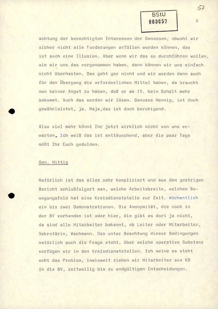 Dienstbesprechung zur Einführung von Wolfgang Schwanitz als Leiter des Amtes für Nationale Sicherheit