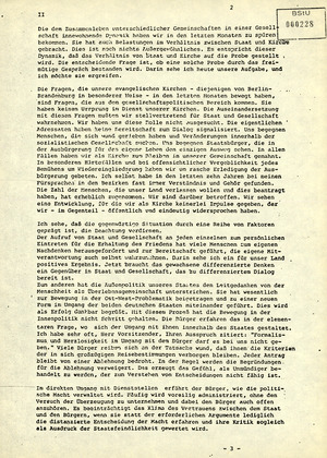 Schnellinformation des Bundes der Evangelischen Kirchen in der DDR über das Treffen von Bischof Leich mit Erich Honecker