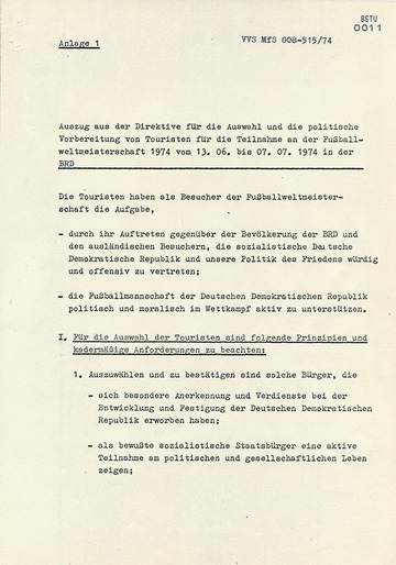 Anlagen zum Befehl Nr. 11/74 zur "Absicherung" der Fußball-Weltmeisterschaft 1974