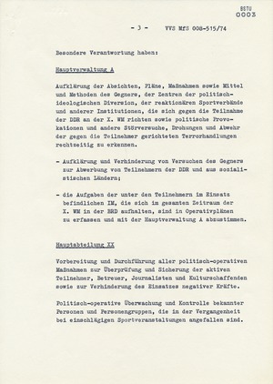 Befehl Nr. 11/74 zur "Absicherung" der Fußball­­­­­-Welt­meisterschaft 1974