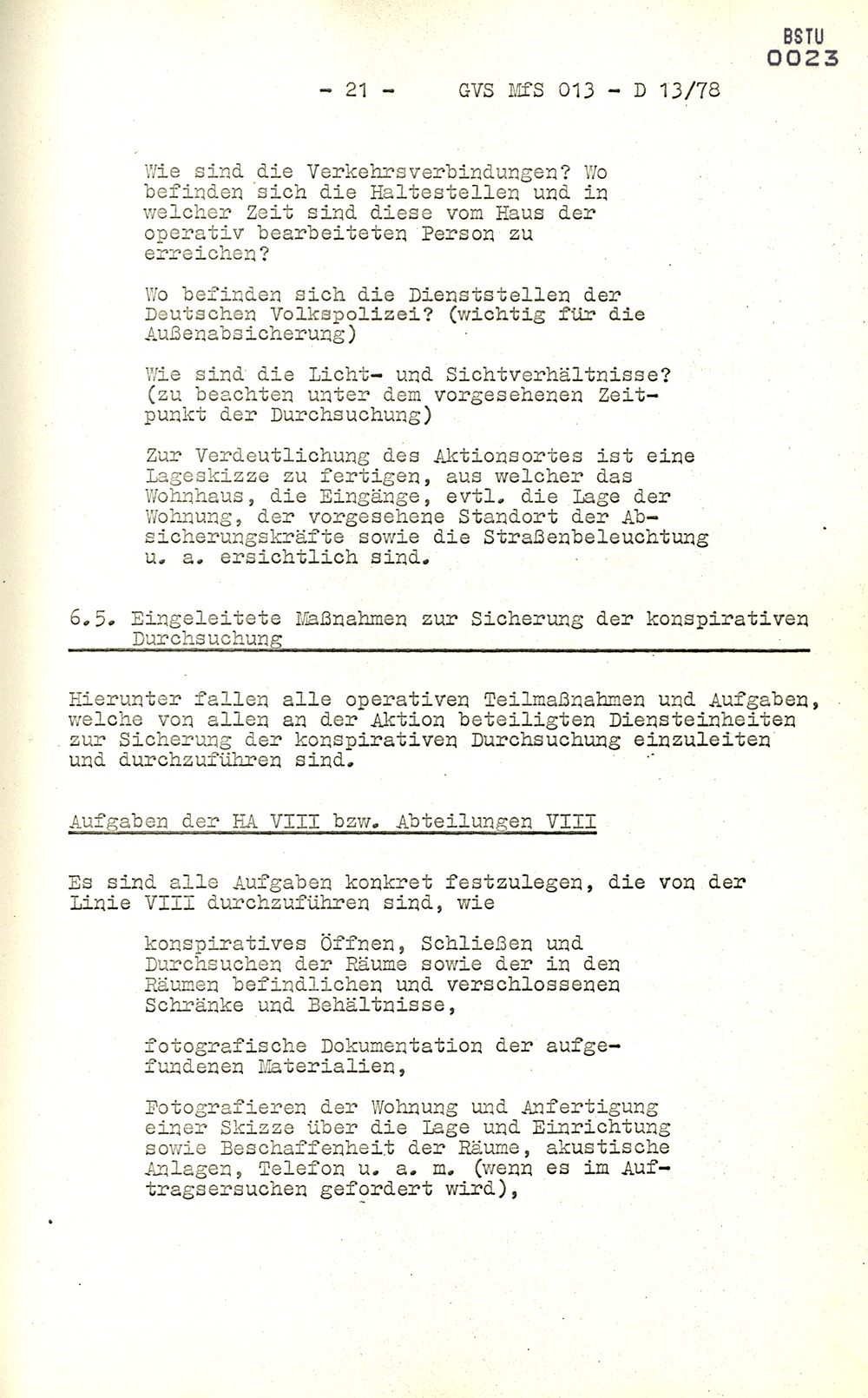 Arbeitsmaterial für die Vorbereitung, Durchführung und Auswertung von konspirativen Durchsuchungen