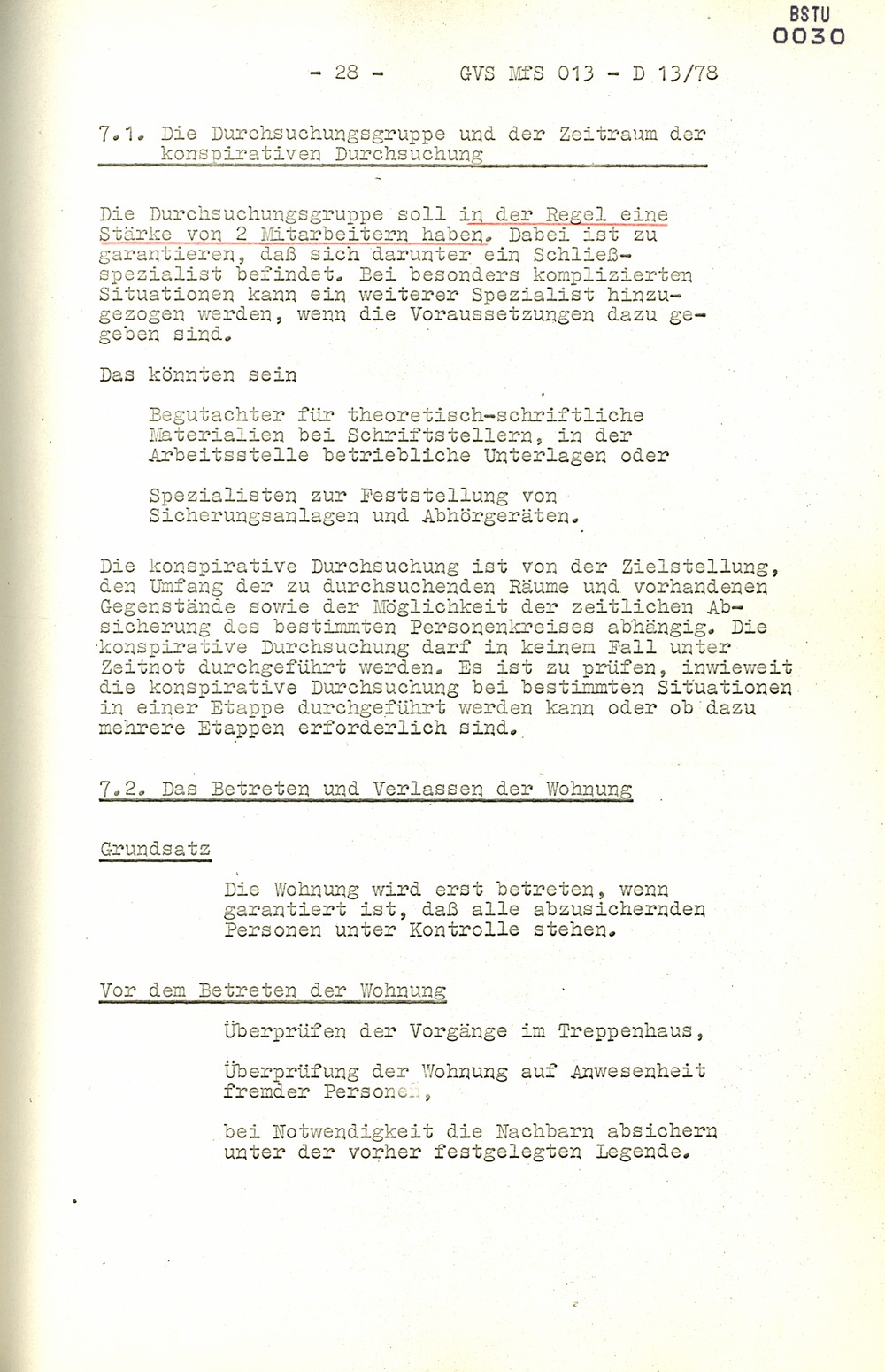 Arbeitsmaterial für die Vorbereitung, Durchführung und Auswertung von konspirativen Durchsuchungen
