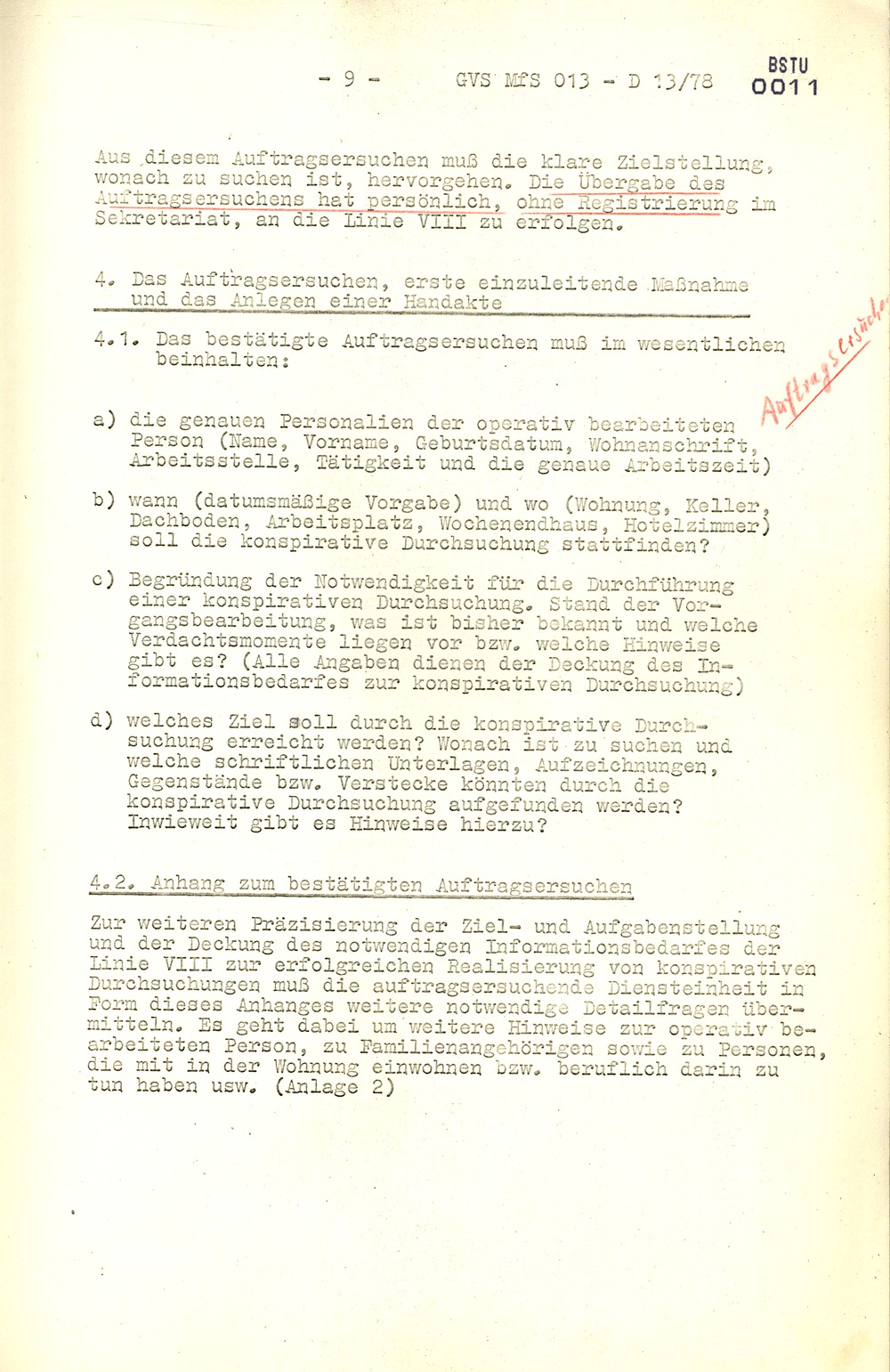 Arbeitsmaterial für die Vorbereitung, Durchführung und Auswertung von konspirativen Durchsuchungen