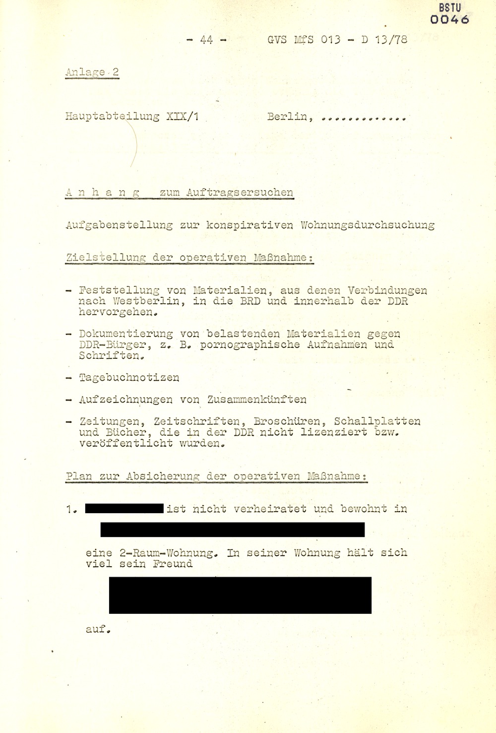 Arbeitsmaterial für die Vorbereitung, Durchführung und Auswertung von konspirativen Durchsuchungen