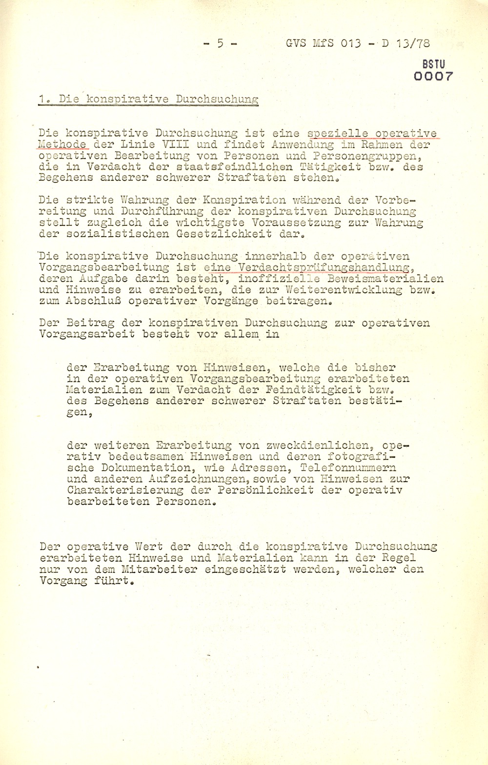 Arbeitsmaterial für die Vorbereitung, Durchführung und Auswertung von konspirativen Durchsuchungen