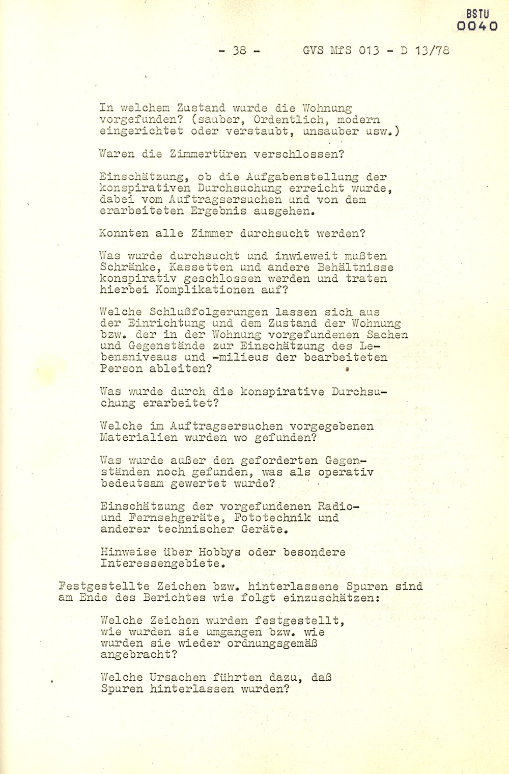 Arbeitsmaterial für die Vorbereitung, Durchführung und Auswertung von konspirativen Durchsuchungen