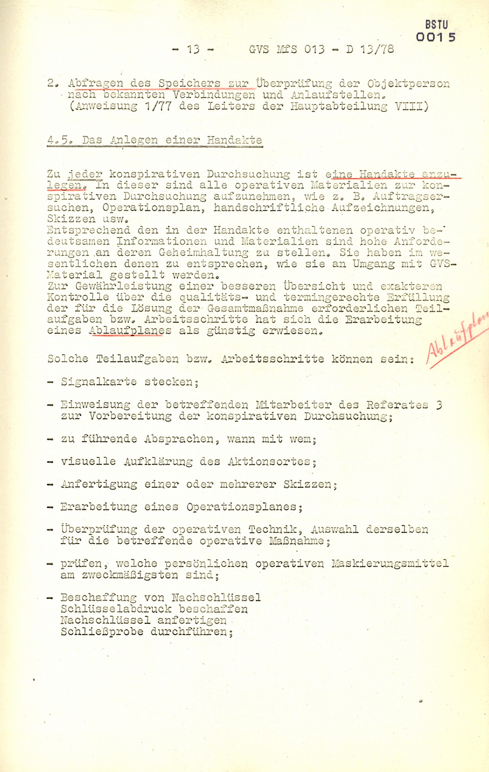 Arbeitsmaterial für die Vorbereitung, Durchführung und Auswertung von konspirativen Durchsuchungen