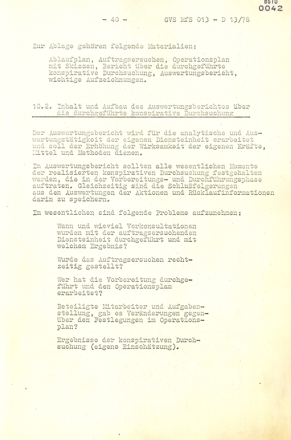 Arbeitsmaterial für die Vorbereitung, Durchführung und Auswertung von konspirativen Durchsuchungen