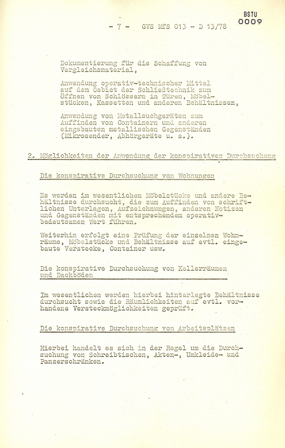 Arbeitsmaterial für die Vorbereitung, Durchführung und Auswertung von konspirativen Durchsuchungen
