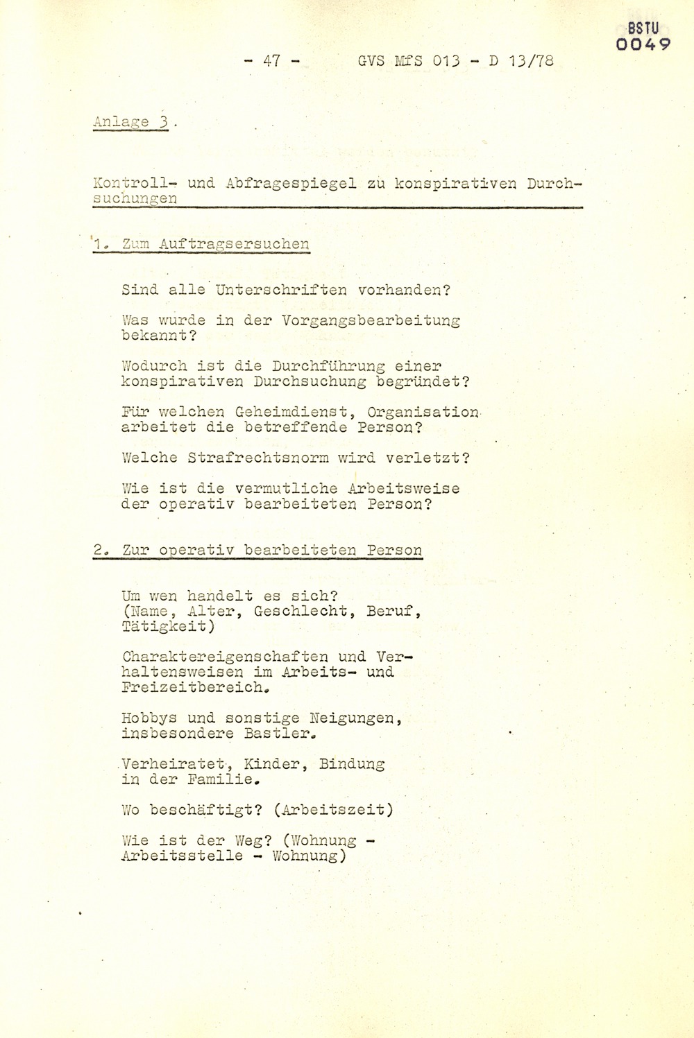 Arbeitsmaterial für die Vorbereitung, Durchführung und Auswertung von konspirativen Durchsuchungen