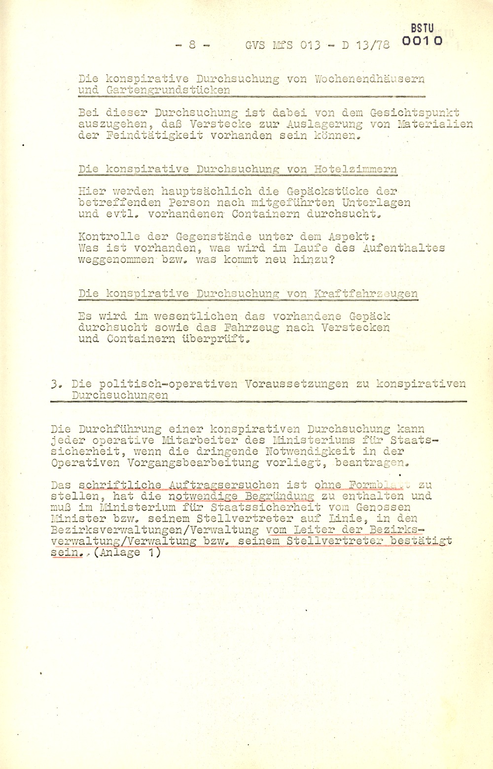 Arbeitsmaterial für die Vorbereitung, Durchführung und Auswertung von konspirativen Durchsuchungen