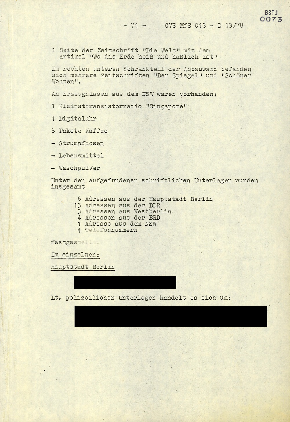 Arbeitsmaterial für die Vorbereitung, Durchführung und Auswertung von konspirativen Durchsuchungen