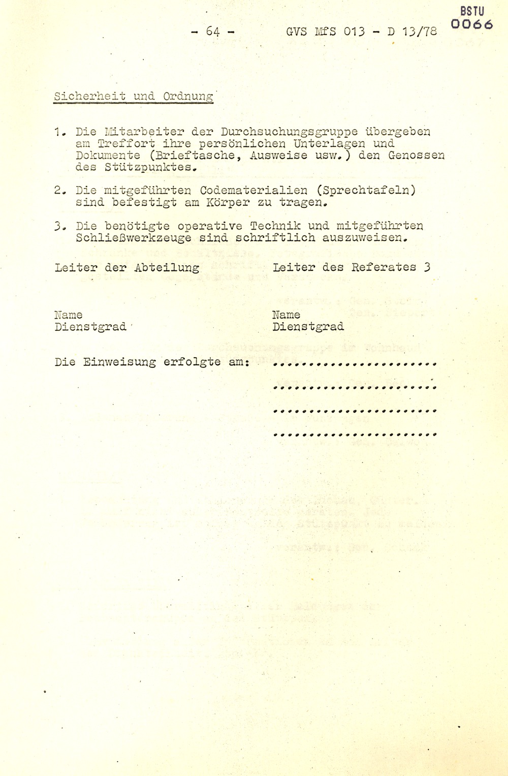 Arbeitsmaterial für die Vorbereitung, Durchführung und Auswertung von konspirativen Durchsuchungen
