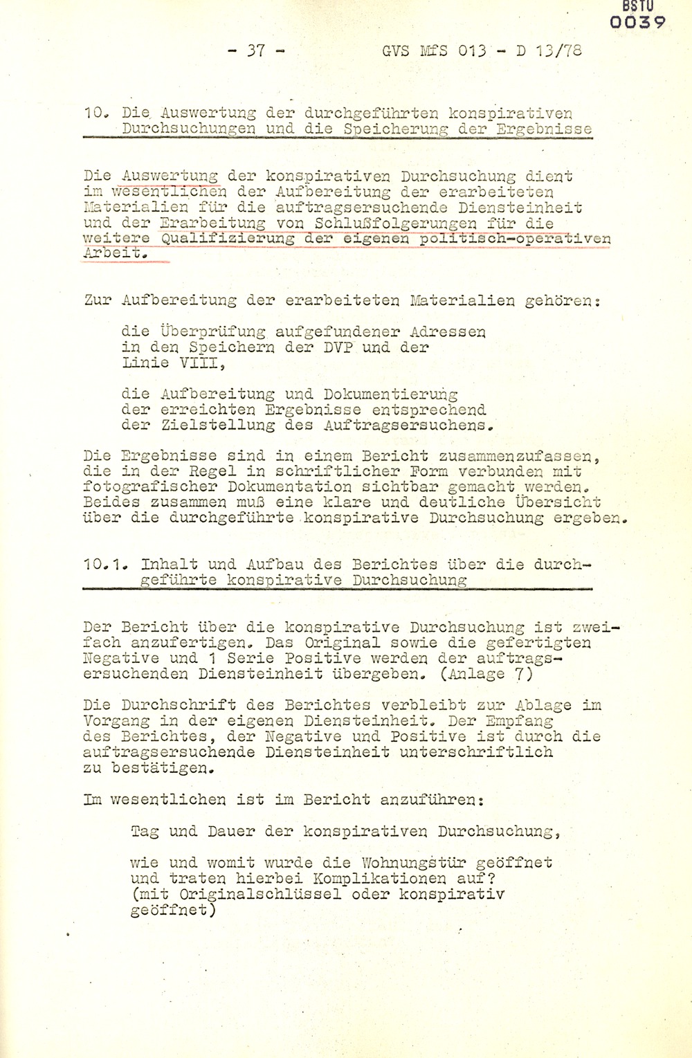 Arbeitsmaterial für die Vorbereitung, Durchführung und Auswertung von konspirativen Durchsuchungen