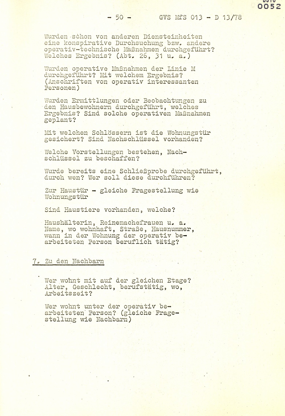 Arbeitsmaterial für die Vorbereitung, Durchführung und Auswertung von konspirativen Durchsuchungen