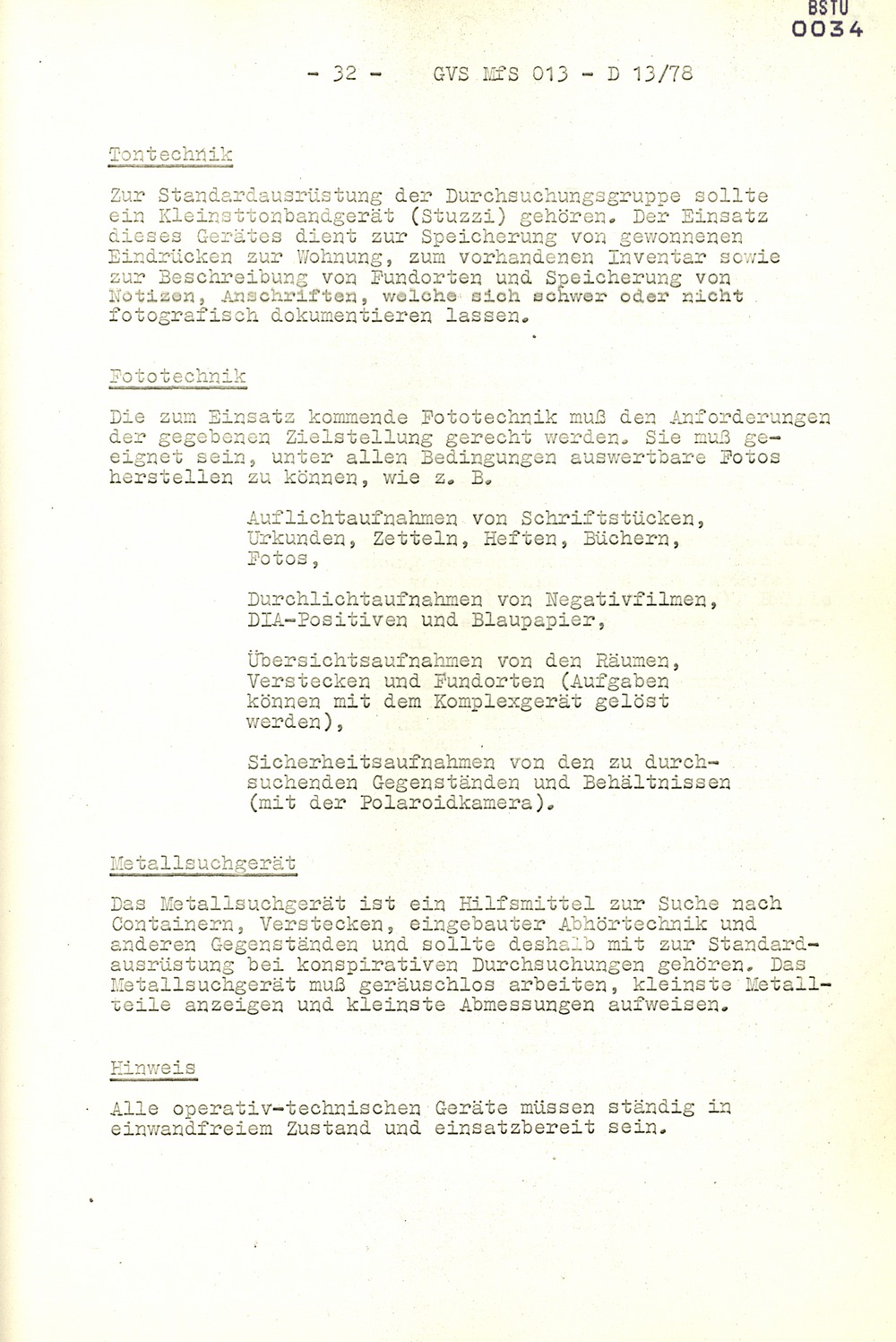 Arbeitsmaterial für die Vorbereitung, Durchführung und Auswertung von konspirativen Durchsuchungen