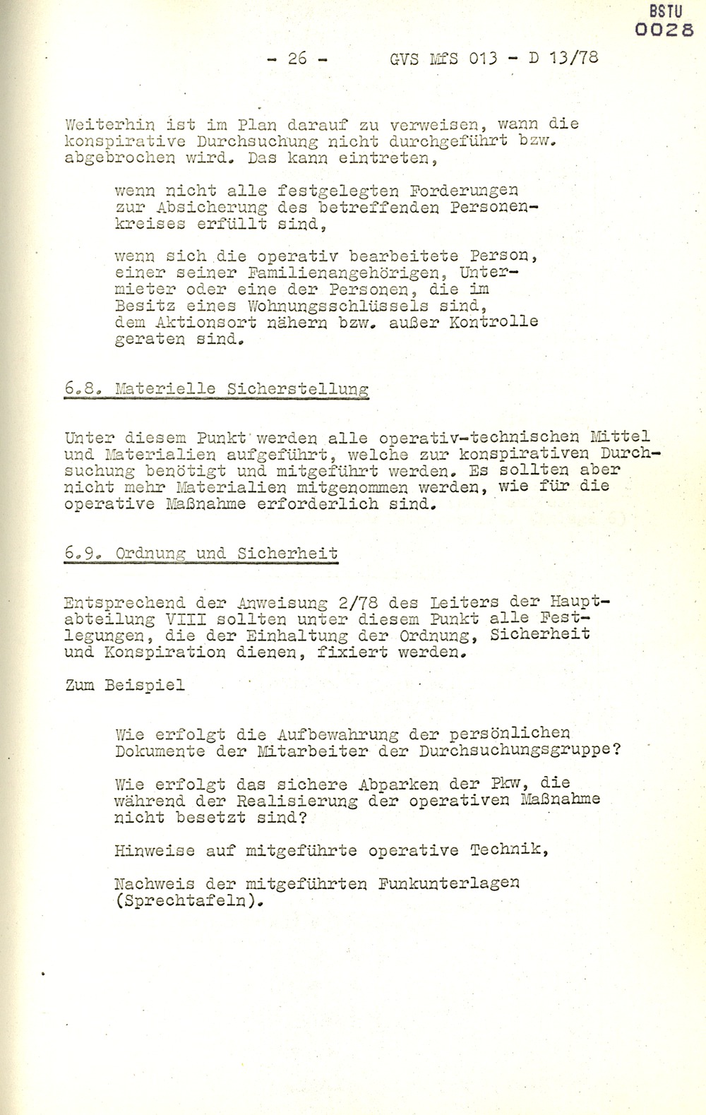 Arbeitsmaterial für die Vorbereitung, Durchführung und Auswertung von konspirativen Durchsuchungen