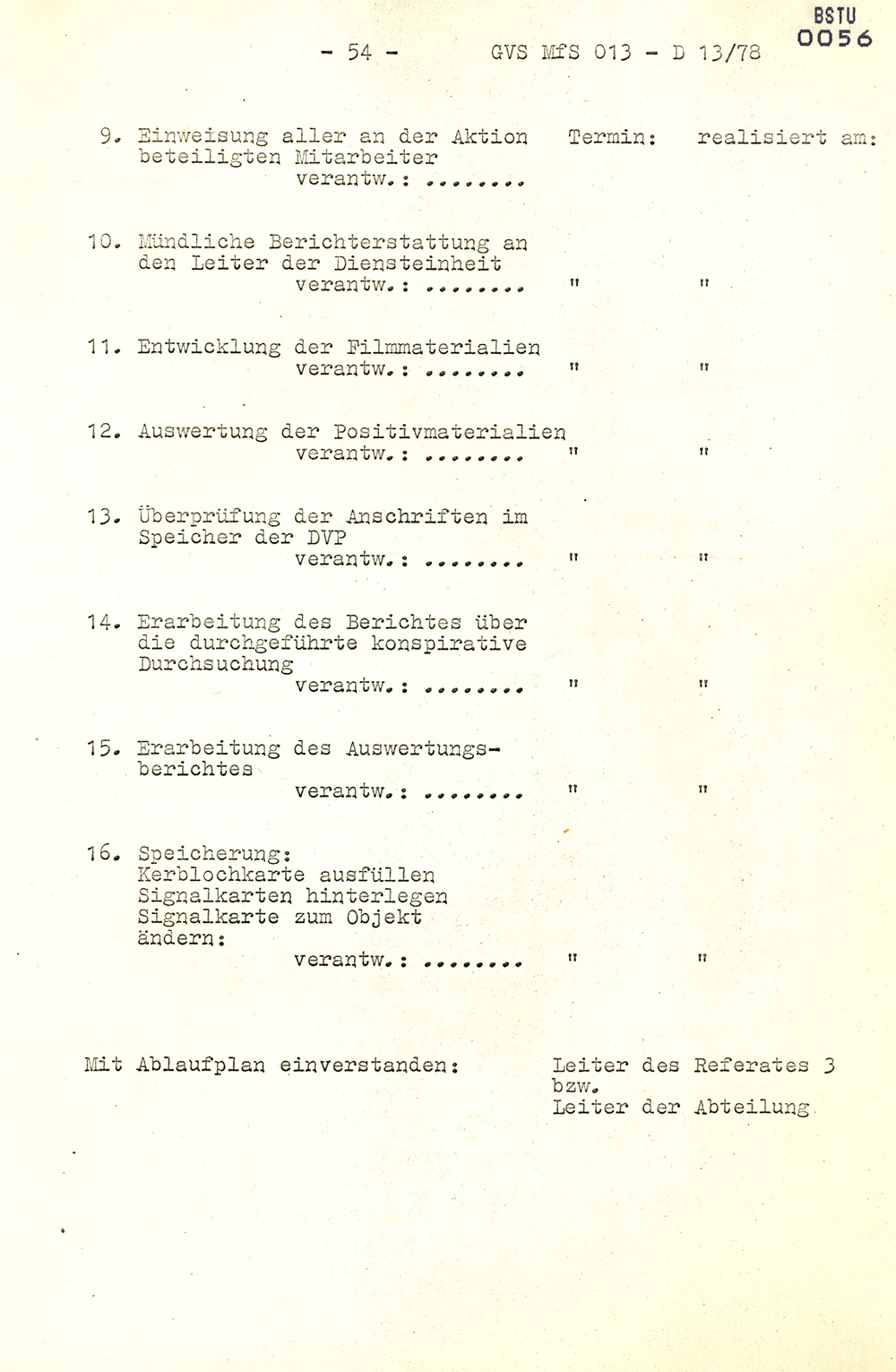 Arbeitsmaterial für die Vorbereitung, Durchführung und Auswertung von konspirativen Durchsuchungen