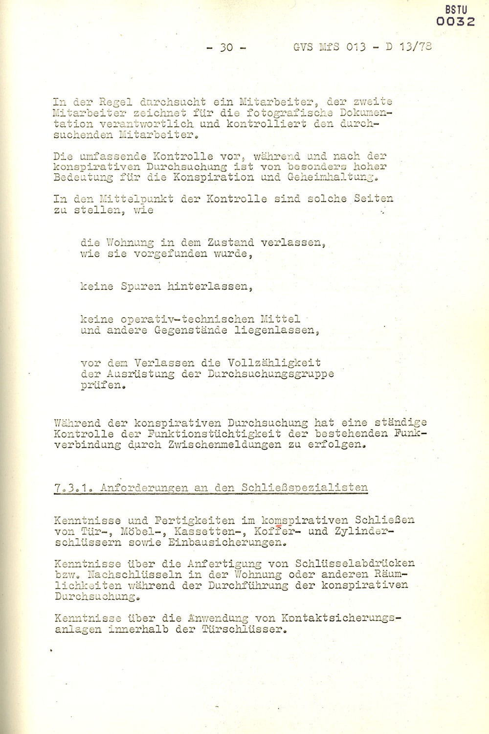 Arbeitsmaterial für die Vorbereitung, Durchführung und Auswertung von konspirativen Durchsuchungen
