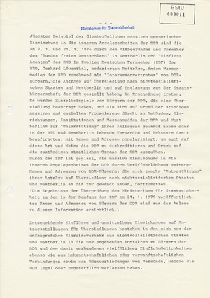 Information über westliche Menschenrechtsgruppen und ihre Kontakte zu DDR-Bürgern