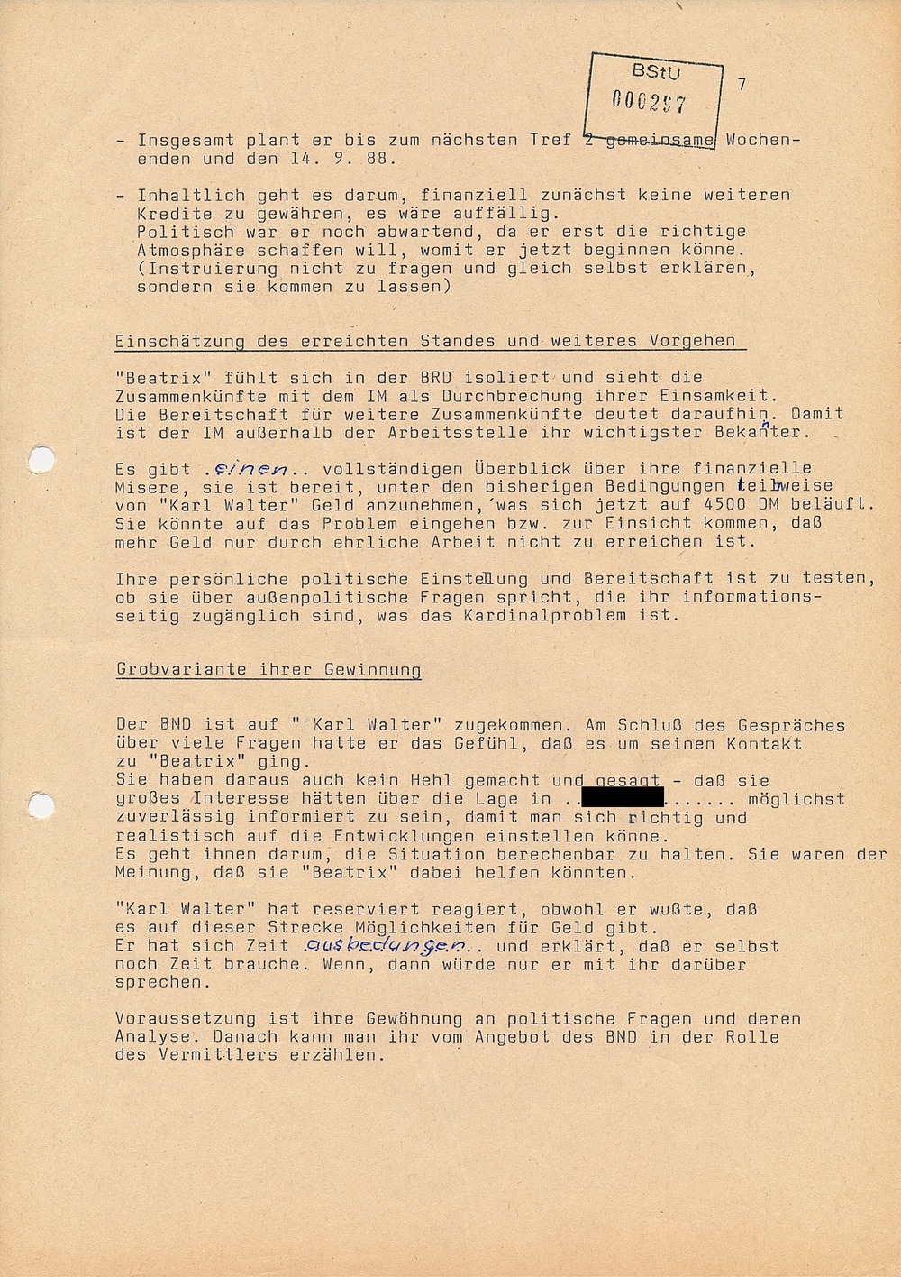Treffbericht mit IM "Karl Walter" vom 10. September 1988