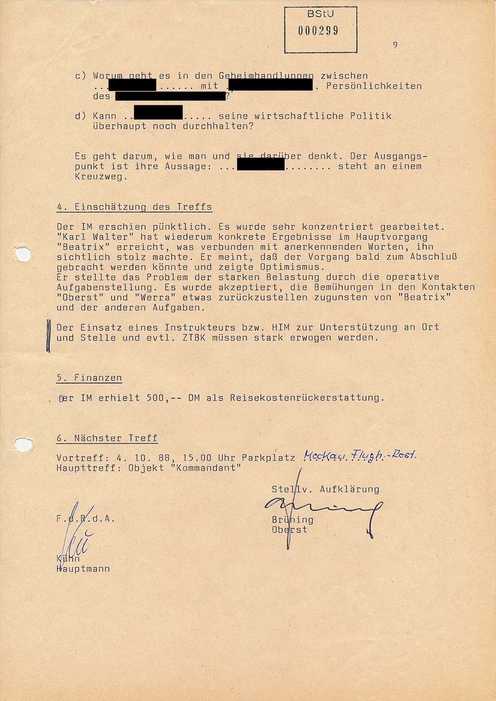 Treffbericht mit IM "Karl Walter" vom 10. September 1988