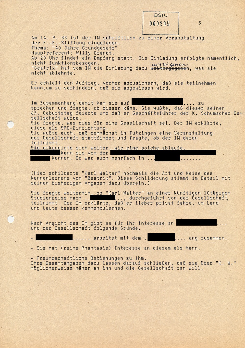 Treffbericht mit IM "Karl Walter" vom 10. September 1988
